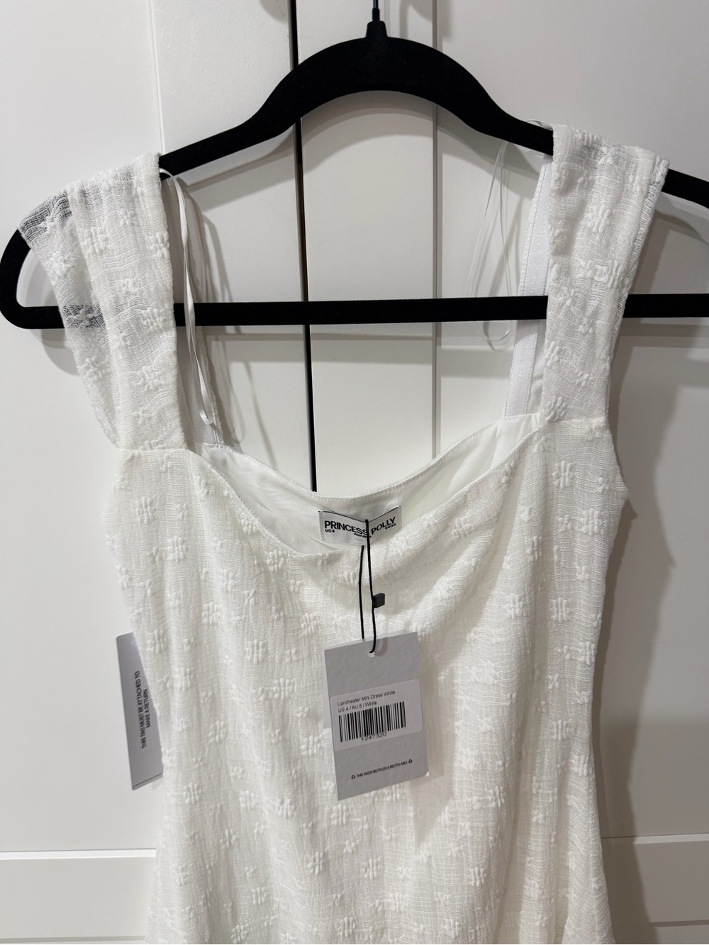 NEW Princess Polly Lanchester White Textured Square-Neck Mini Dress - Picture 6 of 8